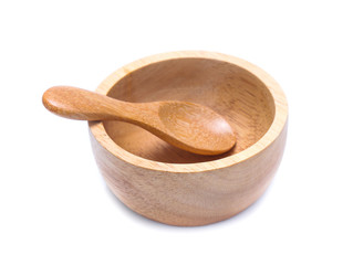 wood bowl with spoon wood isolated on white background