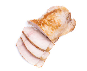 roasted pork slices isolated on white background