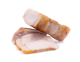 roasted pork slices isolated on white background