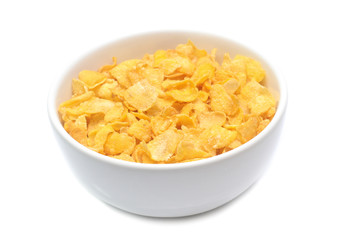 Cornflakes on bowl  isolated on white background
