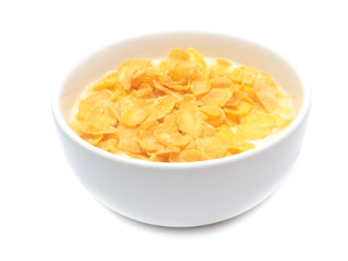 Cornflakes on bowl  isolated on white background