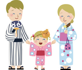 浴衣の家族のイラスト