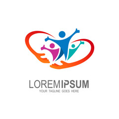 People care logo template, Abstract family icon. Together symbol. Vector logo, heart shape.