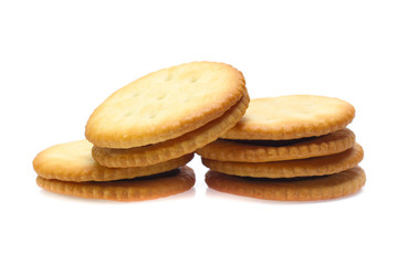 Fototapeta na wymiar Sandwich biscuits cracker isolated on white background