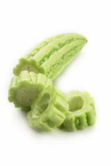 Fresh bitter melon vegetables isolated on white background..