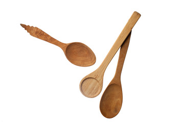 wooden ladle on white background