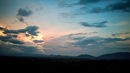 Last Light of sun during sunset sky with beautiful orange beam.