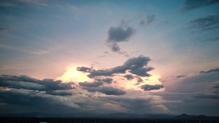 Last Light of sun during sunset sky with beautiful orange beam.