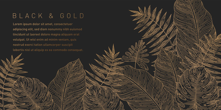Black and Gold Leaves Background Pattern