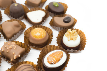 Fancy chocolate candies isolated on white