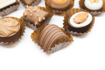 Fancy chocolate candies isolated on white