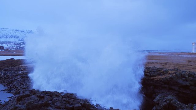 Iceland Ocean Water Erupting From Cave Blow Hole In Arnarstapi 5