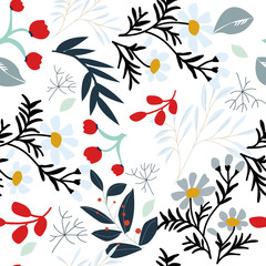 Merry Christmas and Happy New year flower and leave seamless pattern