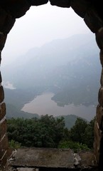 Calm foggy lake nature view