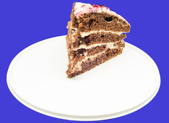A slice of homemade cake on a cutting board