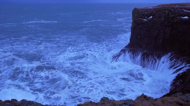 Iceland Rough Ocean Water Crashes Against Large Cliffs In Arnarstapi 1
