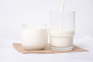 Fresh milk in a glass on a white background, healthy concept
