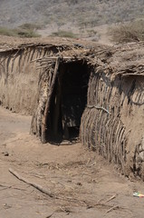 Doorway into a traditional Maasai home in Tanzania.