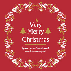 Naklejka premium Text for greeting card design of very merry christmas, with wallpaper of nature white flower frame. Vector