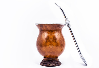 cup of mate, called chimarrão, from South America. White isolated background, utensil for mate...