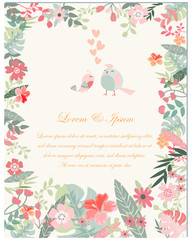Elegant spring flower and birds wedding card
