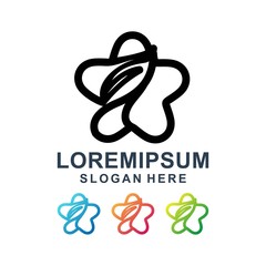 Colorful Star Leaf Logo Design With Line