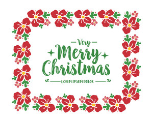 Decor element of red wreath frame, design for poster of very merry christmas. Vector