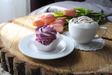 Homemade marshmallow zephyr with cup of coffee