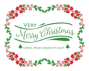Hand drawing leaf floral frame, template for greeting card of very merry christmas. Vector