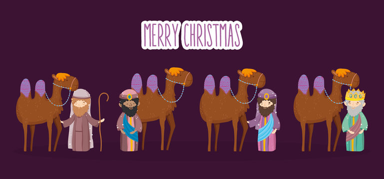 joseph three wise with camels manger nativity, merry christmas