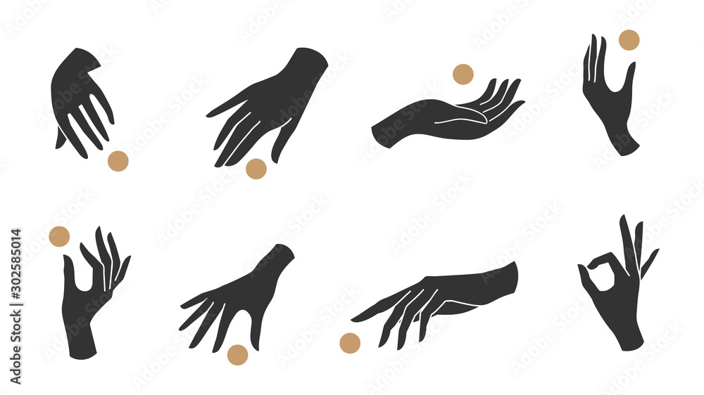 Wall mural hand linear style icon, hands and fingers vector design in various poses for create logo and line ar