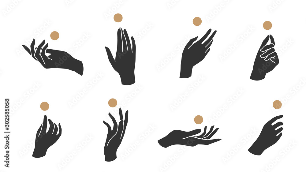 Fototapete hand linear style icon, hands and fingers vector design in various poses for create logo and line ar