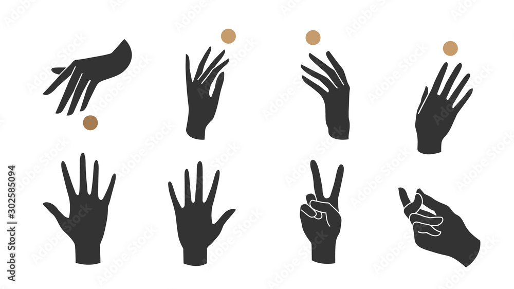 Wall mural hand linear style icon, hands and fingers vector design in various poses for create logo and line ar