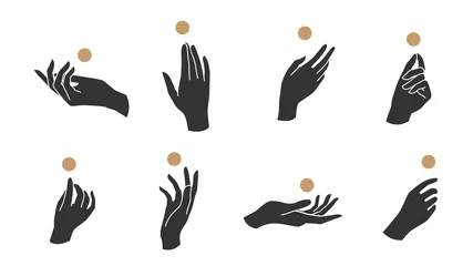 Foto op Canvas Hand linear style icon, Hands and fingers vector design in various poses for create logo and line arts design Template. © TWINS DESIGN STUDIO