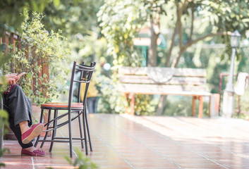 Blurred chair background view, Modern design Available to customers in resorts, accommodations or at rest stops along the way in the park