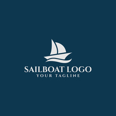 Sail Boat and Sea Wave, Sailing Yacht, Nautical Logo Design