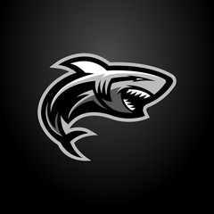 Shark esport badge logo emblem team simple professional design vector