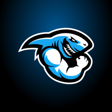 Shark esport badge logo emblem team simple professional design vector