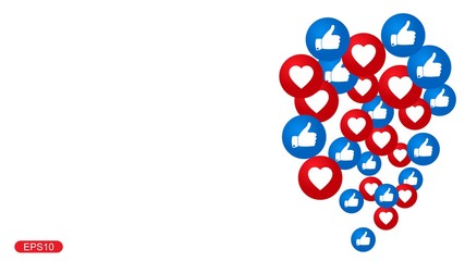 Many icons like and appreciate emojis, vector illustrations in 3D style