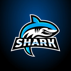 Shark esport badge logo emblem team simple professional design vector