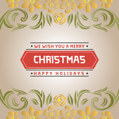 Design template for christmas happy holiday, with plant pattern of green leaf flower frame. Vector