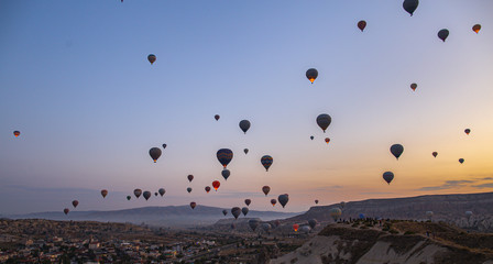 Colorful hot air balloons in Goreme national park, Cappadocia, Turkey