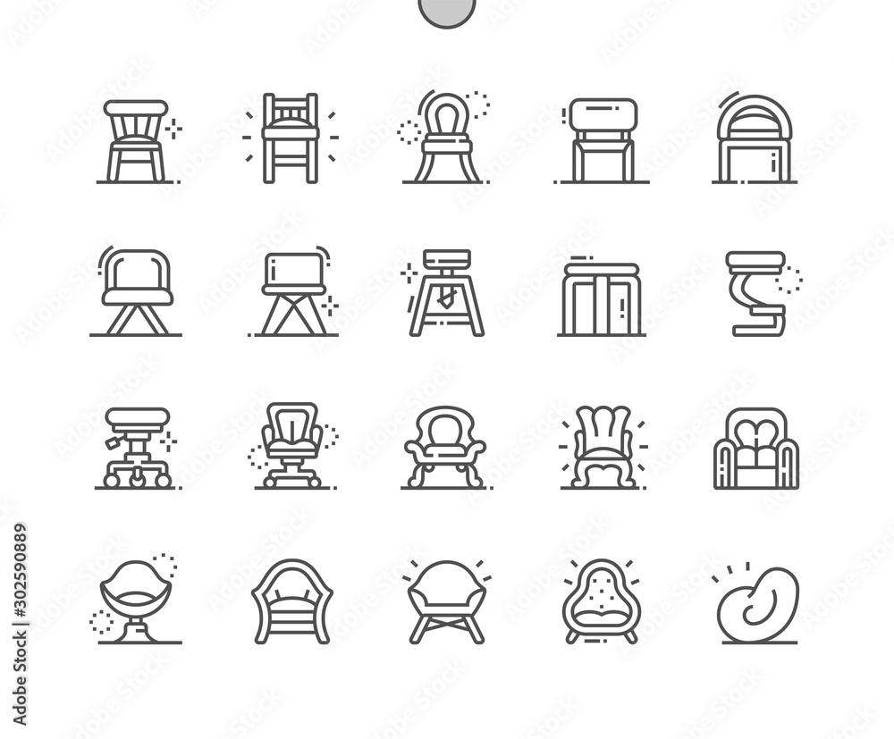 Poster types of chairs well-crafted pixel perfect vector thin line icons 30 2x grid for web graphics and ap