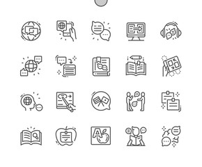 Studying of foreign language Well-crafted Pixel Perfect Vector Thin Line Icons 30 2x Grid for Web Graphics and Apps. Simple Minimal Pictogram
