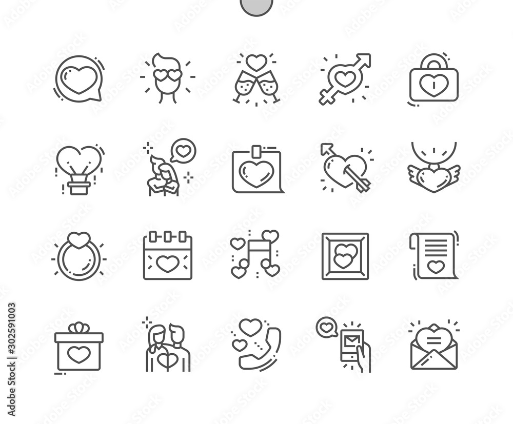 Aufkleber love is in the air well-crafted pixel perfect vector thin line icons 30 2x grid for web graphics and