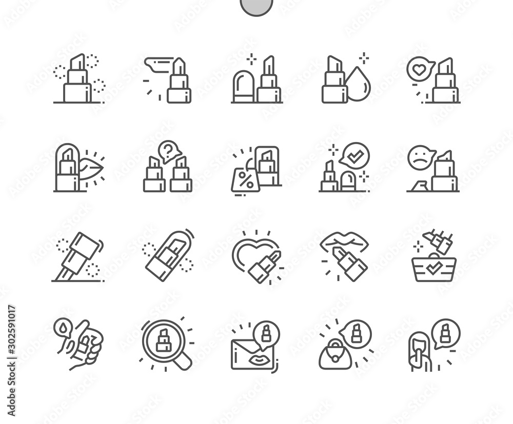 Poster Lipsticks Well-crafted Pixel Perfect Vector Thin Line Icons 30 2x Grid for Web Graphics and Apps. Simple Minimal Pictogram