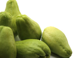 Organic fresh Chayote isolated on white background have copy space