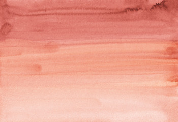 Watercolor coral background texture. Brush strokes on paper. 