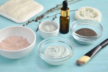 Cosmetic clay for facial mask, acne treatment, natural skin care.