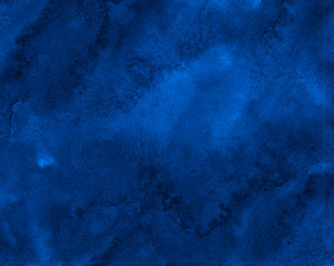 Dark rich blue watercolor background  with torn strokes and uneven divorces. Abstract background for design, layouts and patterns.